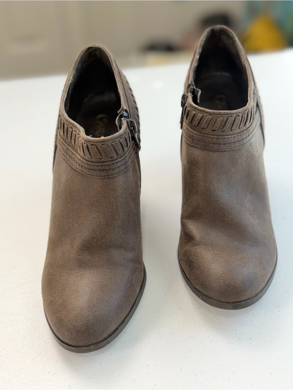 Franco Fortini Taupe Suede Western Ankle Boots Women’s Size 8 Block Heel